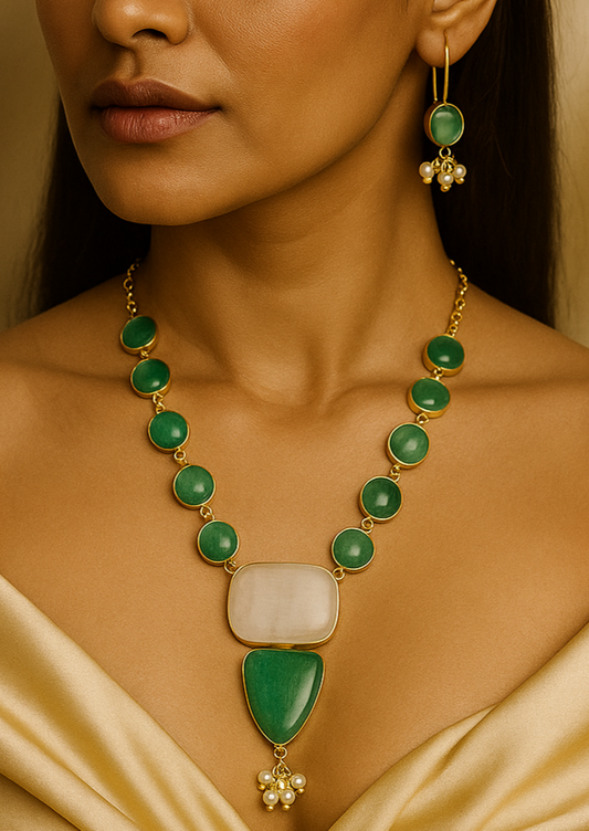 Emerald Gemstone Brass Set