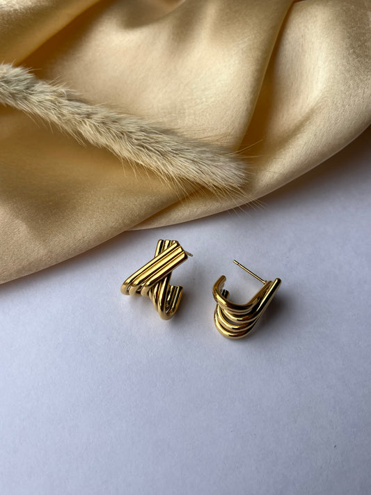 Crossed Luxe Gold Semi Hoops