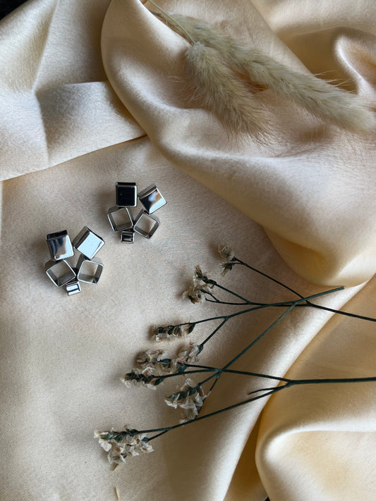 Square Grid Silver Earrings