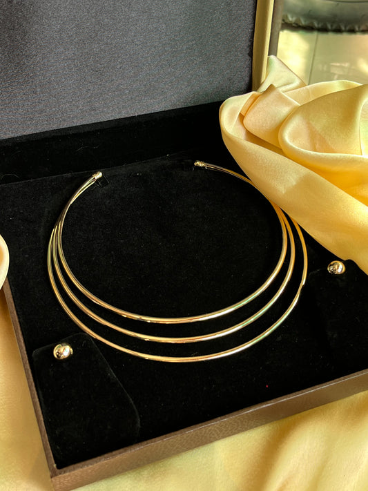 Three Rings Metal Choker Necklace With Earrings