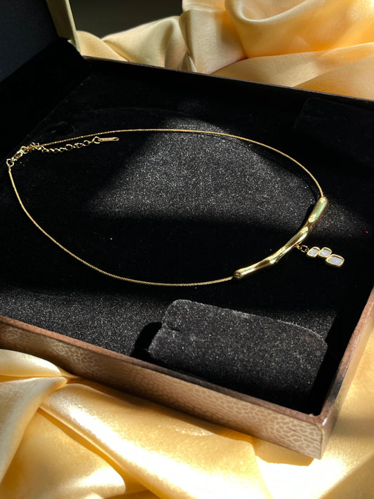 Wired Squares Drop Choker Necklace