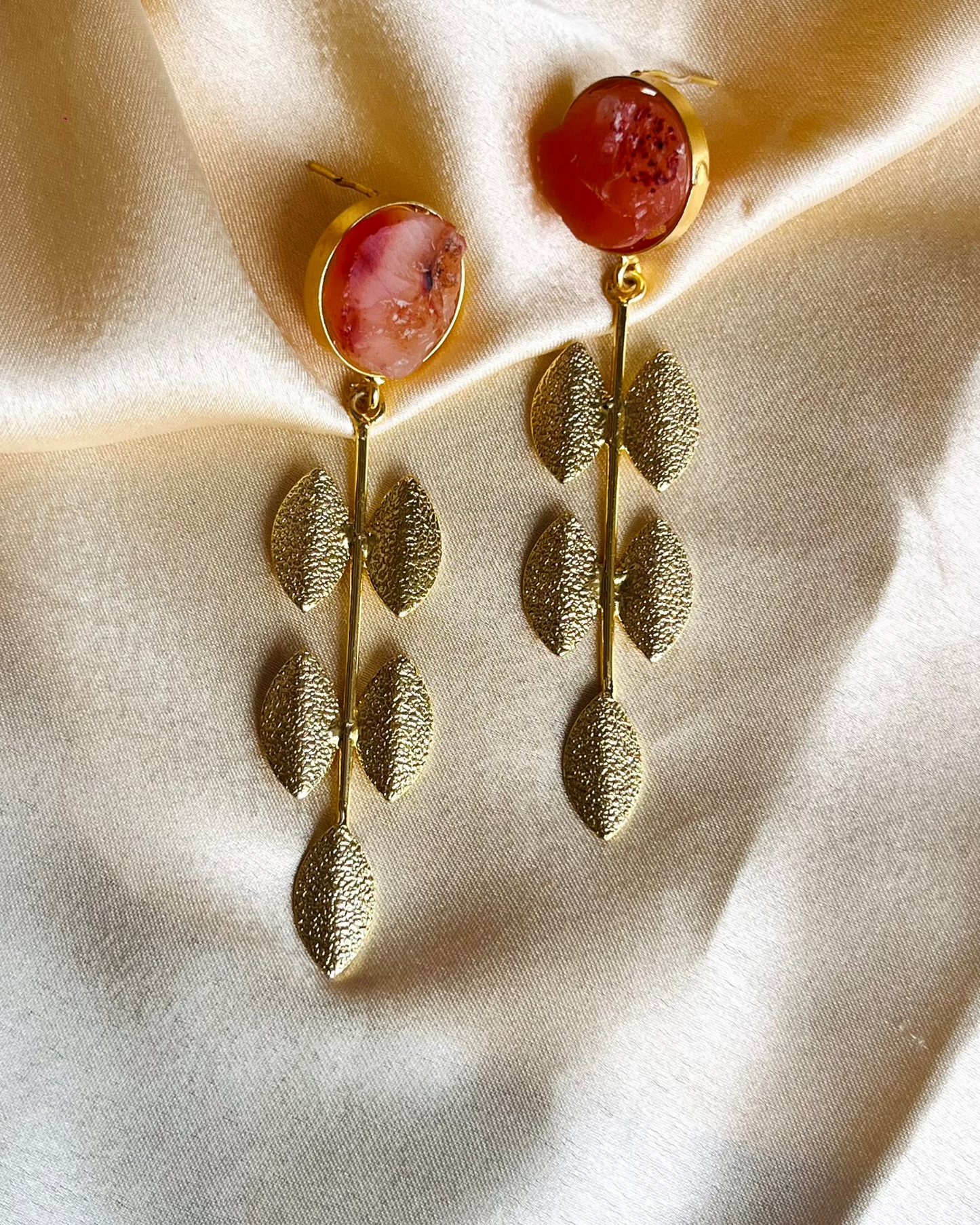 Sunset Ember Stone Long Earrings