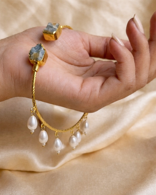 Stone & Pearl Dangle Bangle