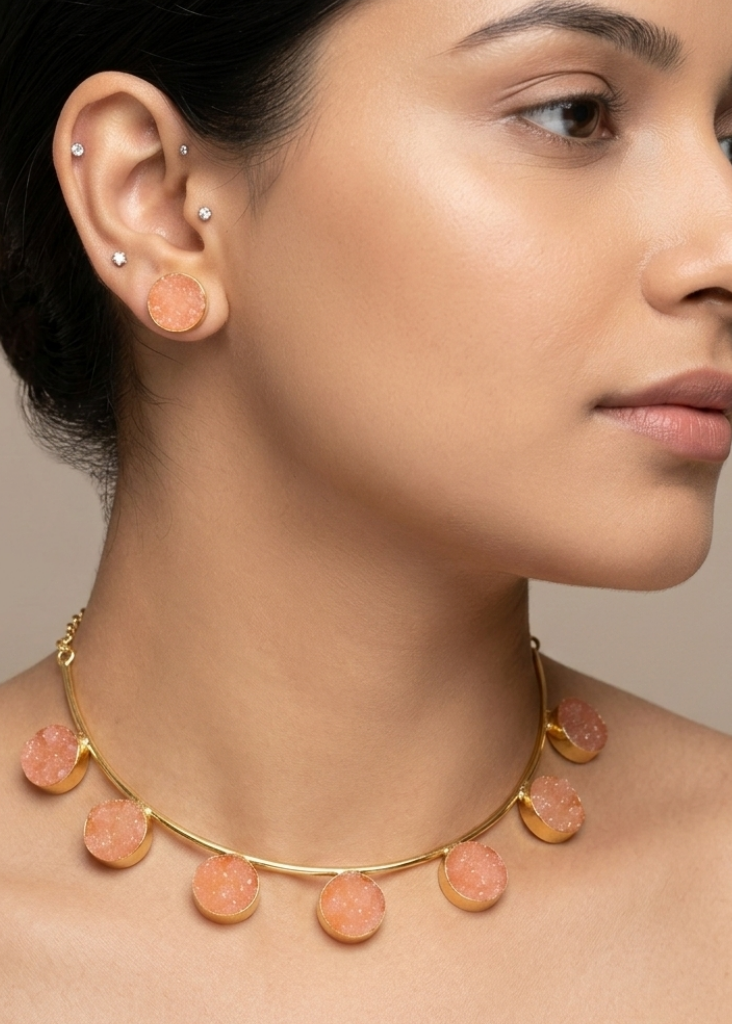 Tangerine Stone Brass Choker Set