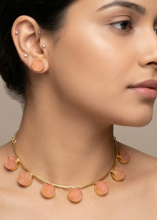 Tangerine Stone Brass Choker Set