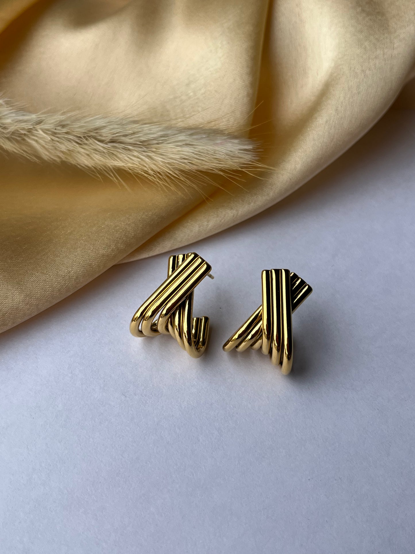 Crossed Luxe Gold Semi Hoops