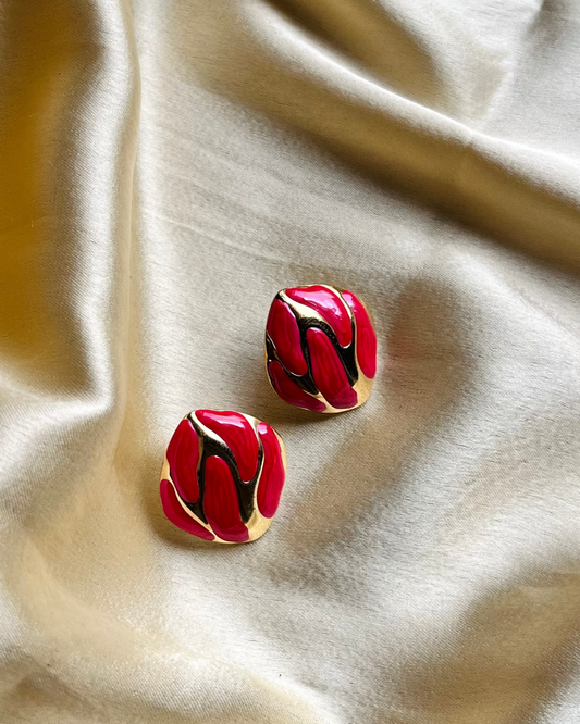 Crimson Wave Square Earrings