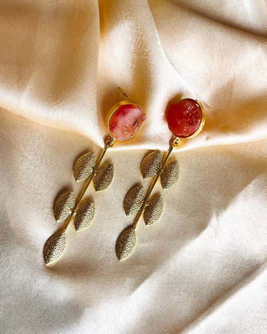 Sunset Ember Stone Long Earrings