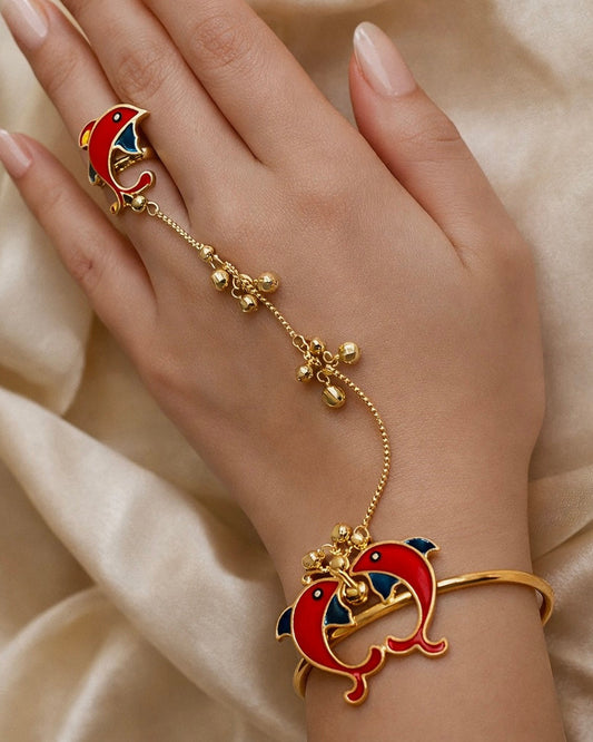 Dophin Charm Haath Phool with Kada & Ghungroo